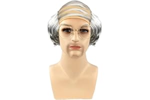 Watayo Silver Old Men Wig Bald Wig- Old Man Comb Over Wig with Glasses- Fluffy Bald Head Halloween Costume Cosplay Wigs for Costume Party Supplies