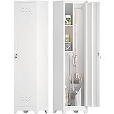 IRONFFICE Narrow Storage Cabinet,Tall Bathroom Storage Cabinet with Doors,Slim Utility Cabinets with Doors,Narrow Tall Cabinets for Laundry,Living Room,Office,White