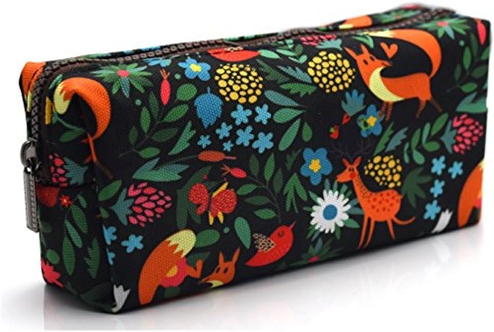 LParkin Woodland Animals Fox Canvas Pencil Case Fabric Zipper Pouch Gift for Men Women Gadget Bag Make Up Case Cosmetic Bag School Supplies - Image 3