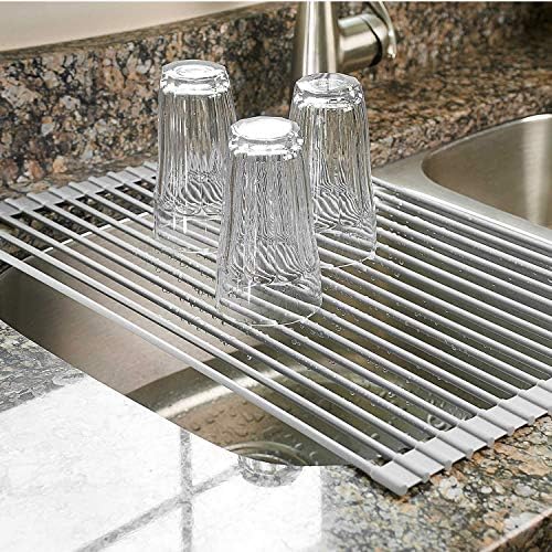 ULWHome Silicone Over Stainless Steel Multipurpose Roll-Up Dish Drying Rack - Gray