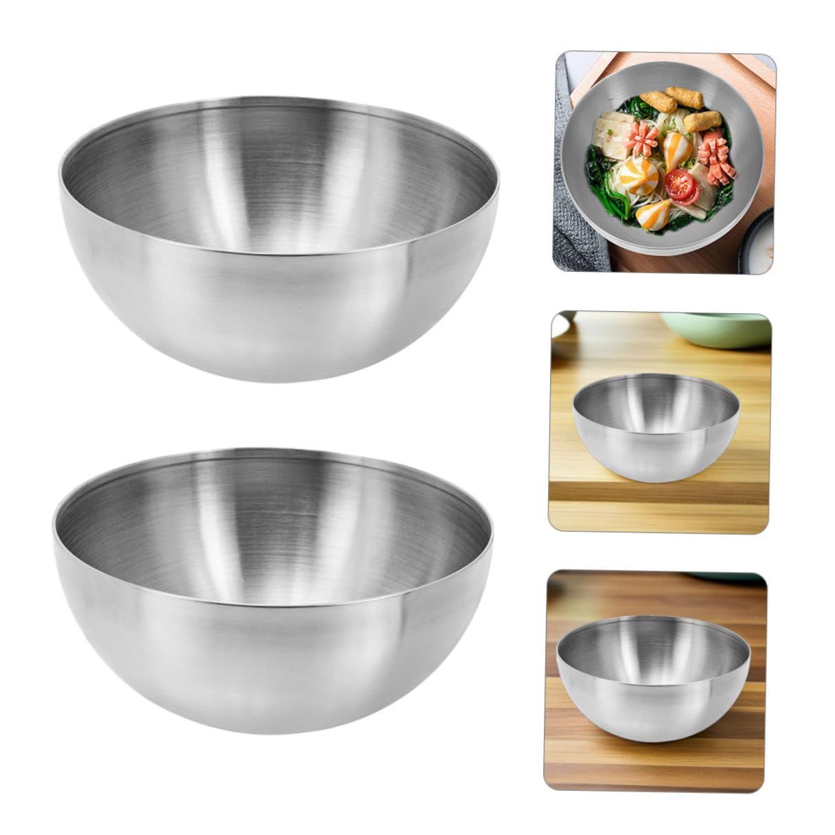 Zerodeko 2 Stück Ramen Nudelschüssel Edelstahl Schalen Koreanische Schalen Metall Pho Suppe Schüssel Servierschalen für Getreide Reissuppe Nudeln Salat 12 cm Silber Silber 9