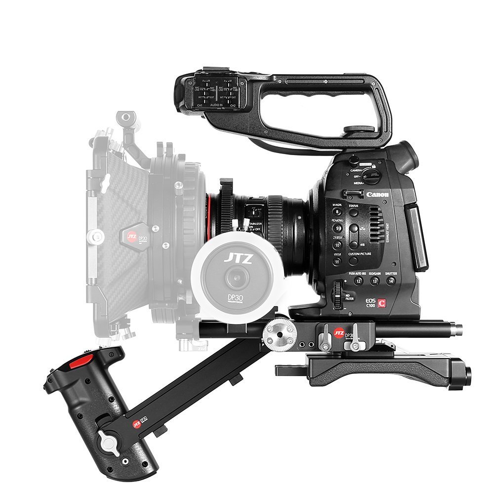 jtz DP30 Cámara Baseplate hombro stützhandgriff Rig 15 mm Rod Kit para Canon EOS C100, C300, C500 Mark II