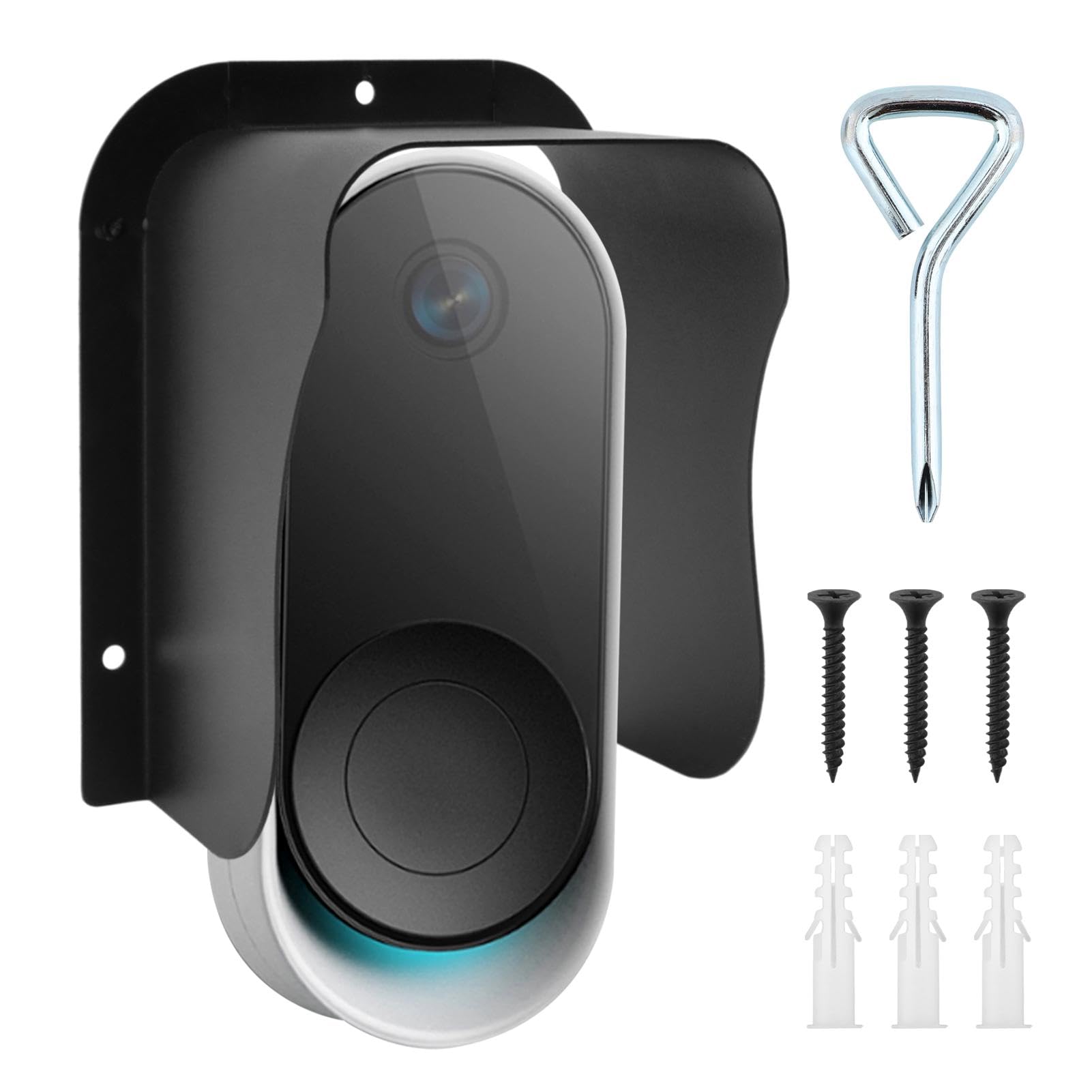 Rain Doorbell Cover,Access Control Waterproof for Outside Doorbell Rain Cover with 3 Screws 1 Screwdriver Black Cold Rolled Steel 5.55x4.21Inch for Doorbells, Guarded Entrance