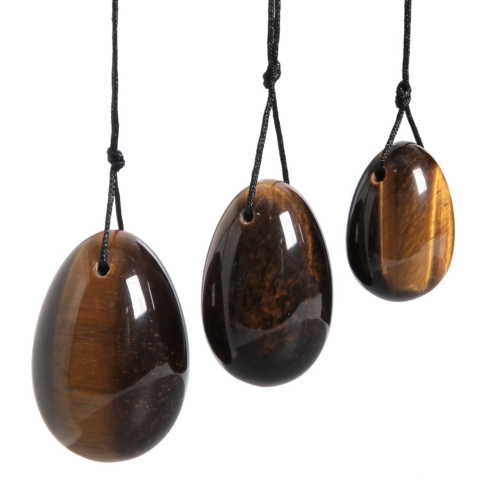 Nupuyai Tiger's Eye Crystal Stone Yoni Eggs Set of 3, Drilled Massage Stone for Women Kegal Exercise Eggs Strengthen Pelvic Floor Muscles