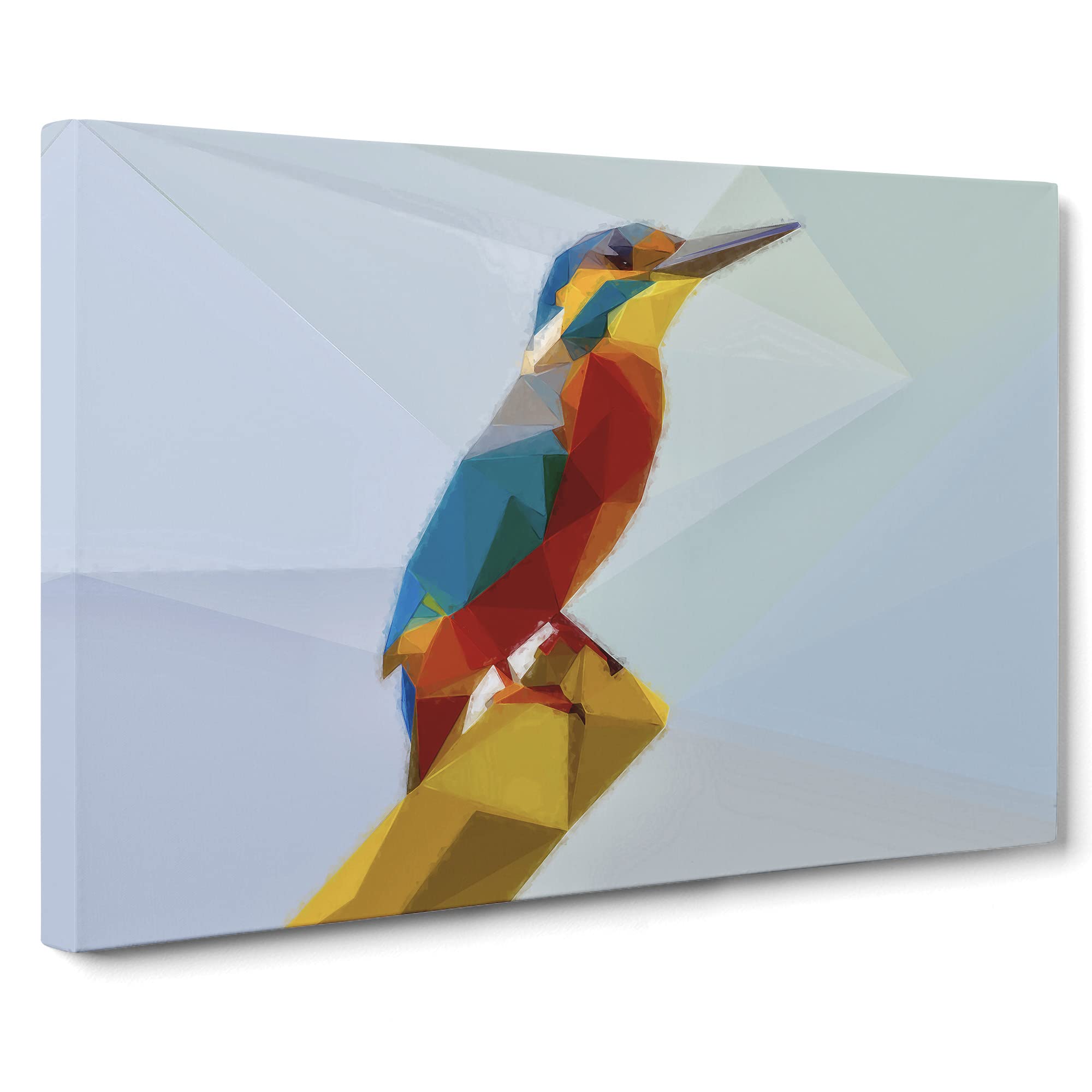Geometric Kingfisher Bird Canvas Print | Gallery Wrapped 30mm Frame Wall Art | 20x14 inches | Ready to Hang | Abstract Animals Picture | Living Room Bedroom Lounge Office