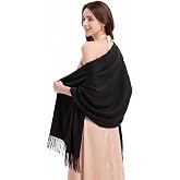 MEEWARM Women&rsquo;s Merino Wool Pashmina Shawl Wrap, Soft Large Tassel Scarf | One-Size Warm Poncho Cover up for Wedding, Party &amp; Office Soft Wool Blend Shawl, Ideal Women Gift for Travel Daily Outfits