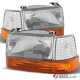 For 1992-1996 F-Series, Bronco Headlights + Corner Lights + Amber Bumper Lights Set Pair Left+Right 1993 1994 1995