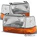 For 1992-1996 F-Series, Bronco Headlights + Corner Lights + Amber Bumper Lights Set Pair Left+Right 1993 1994 1995
