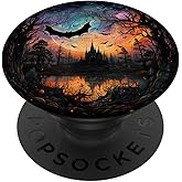 gothic bat spooky bats in front of moon at night and castle PopSockets Adhesive PopGrip