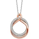 JewelryWeb 925 Sterling Silver Rose-tone Polished Pave CZ Twist With 2 In Extension Necklace 15.5 Inch 20mm Wide Pendant Necklace for Women
