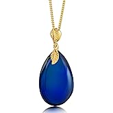 Blue Amber Pendant Necklace for Women, Gold Plated Sterling Silver Chain, Dark Blue Gemstone Drop Pendant, Dainty Ladies Jewelry
