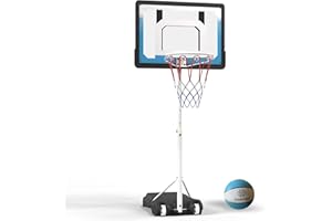 Danrelax Pool Basketball Hoop, Height Adjustable 3.9" to 6.9", Blue PE Frame, Water Base, Includes Air Pump, 8-Inch Rubber Ball, Indoor & Outdoor Use