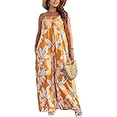 Glozeplus Sexy Jumpsuits for Women Dressy Wide Leg Floral Print Long Pants Sleeveless Rompers Jumpsuit with Pocket