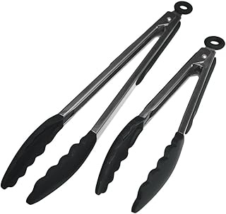 KceEo Premium Silikon-Küchengrillzange mit Silikonspitzen, 22,9 cm und 30,5 cm, Edelstahl Grillzange (schwarz)