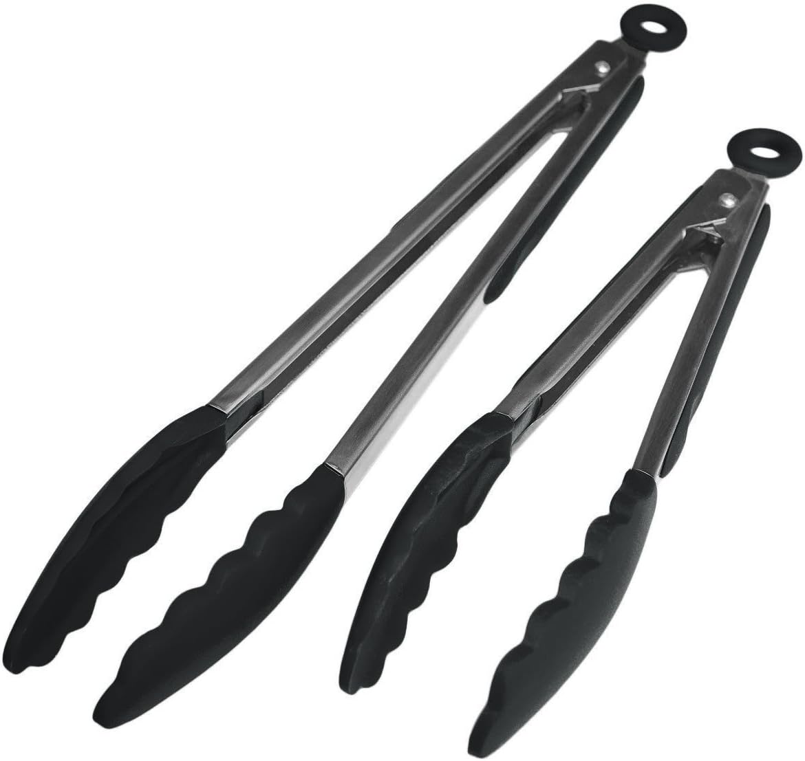 KceEo Premium Silikon-Küchengrillzange mit Silikonspitzen, 22,9 cm und 30,5 cm, Edelstahl Grillzange (schwarz)