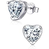 ChicSilver 925 Sterling Silver Birthstone Earrings for Women, 8MM/2 Carat Heart, Round & Princess Cut CZ Stud Earrings, Hypoallergenic Jewelry, Ideal Birthday or Christmas Gifts