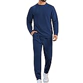 Vssjavun Mens Sweatsuits 2 Piece Sets Waffle Long Sleeve Pullover Sweatsuit Outfits Casual Jogger Suits Sets