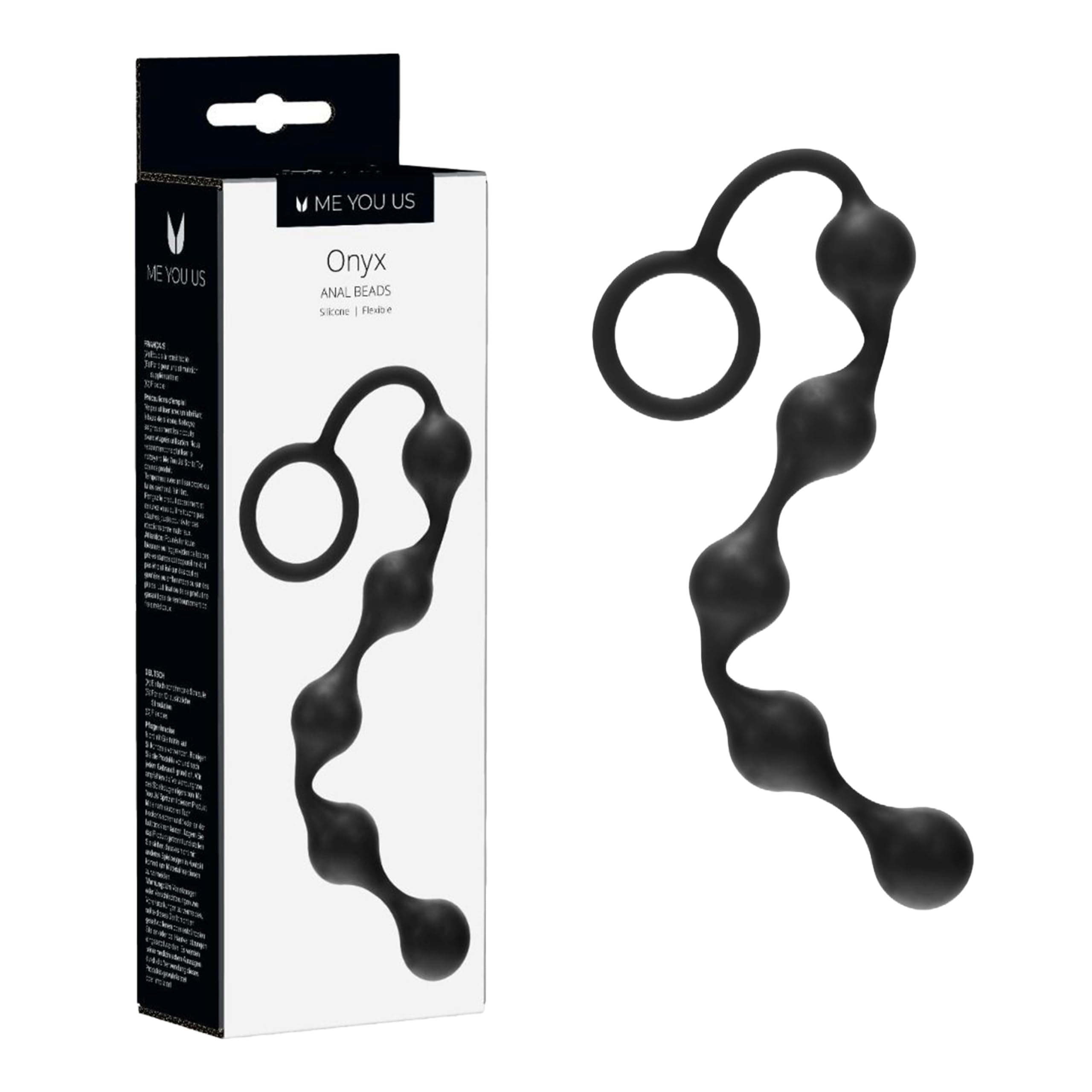 Me You Us Onyx Silicone Anal Beads – Flexible Black Beaded Anal Toy with Retrieval Ring – Body-Safe Silicone Beads for Beginner to Advanced Pleasure