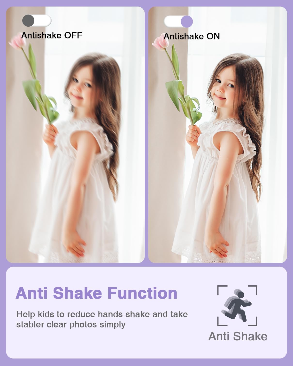 Digital Camera, Kids Camera FHD 1080P Point and Shoot Camera with 16X Zoom Anti Shake, Small Compact Camera for Teen Starter Children Kid Student Girl Boy(Purple)