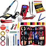 Soldering Iron Kit - Soldering Iron 60 W Adjustable Temperature, Digital Multimeter, Wire Cutter, Stand,Soldering Iron Tip Set, Desoldering Pump, Solder Wick, Tweezers, Rosin, Wire - [110 V, US Plug]