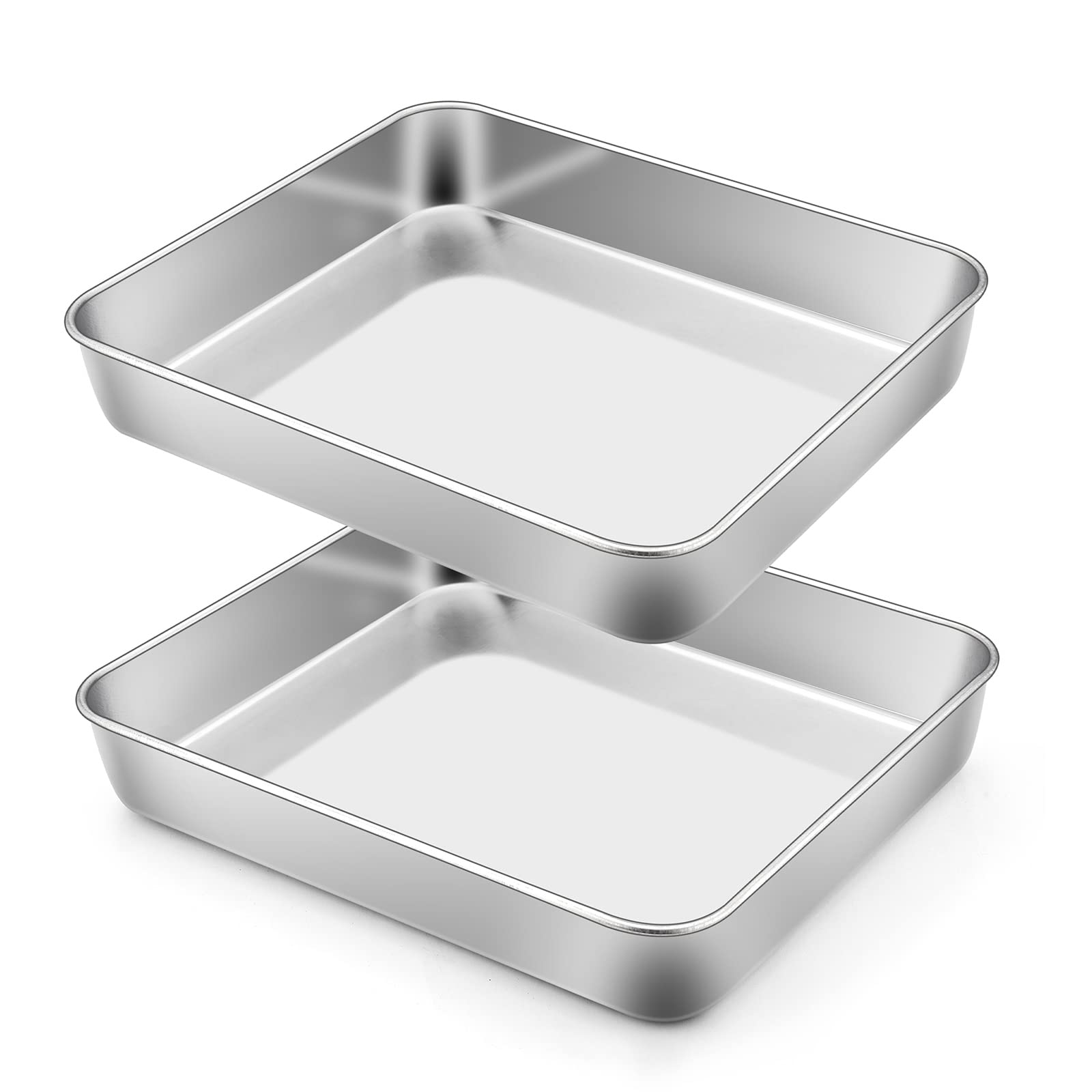 Homikit Small Baking Tray Set of 2, Stainless Steel Baking Pan Deep Cake Tin, Rectangle Traybake Tin for Cake/Lasagne/Brownie/Cookie, Long-Lasting, Brushed Finish & Dishwasher Safe - 23.8x18x5cm
