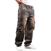 Nutriangee Men's Casual Baggy Cargo Workwear Jeans Loose Fit Straight Leg Hip Hop Denim Pants