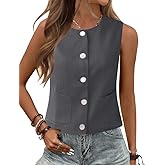 Rapbin Womens Vest Sleeveless Button Down Vest Tops Crew Neck Casual Dressy Waistcoat Business Outfits Suit Fashion