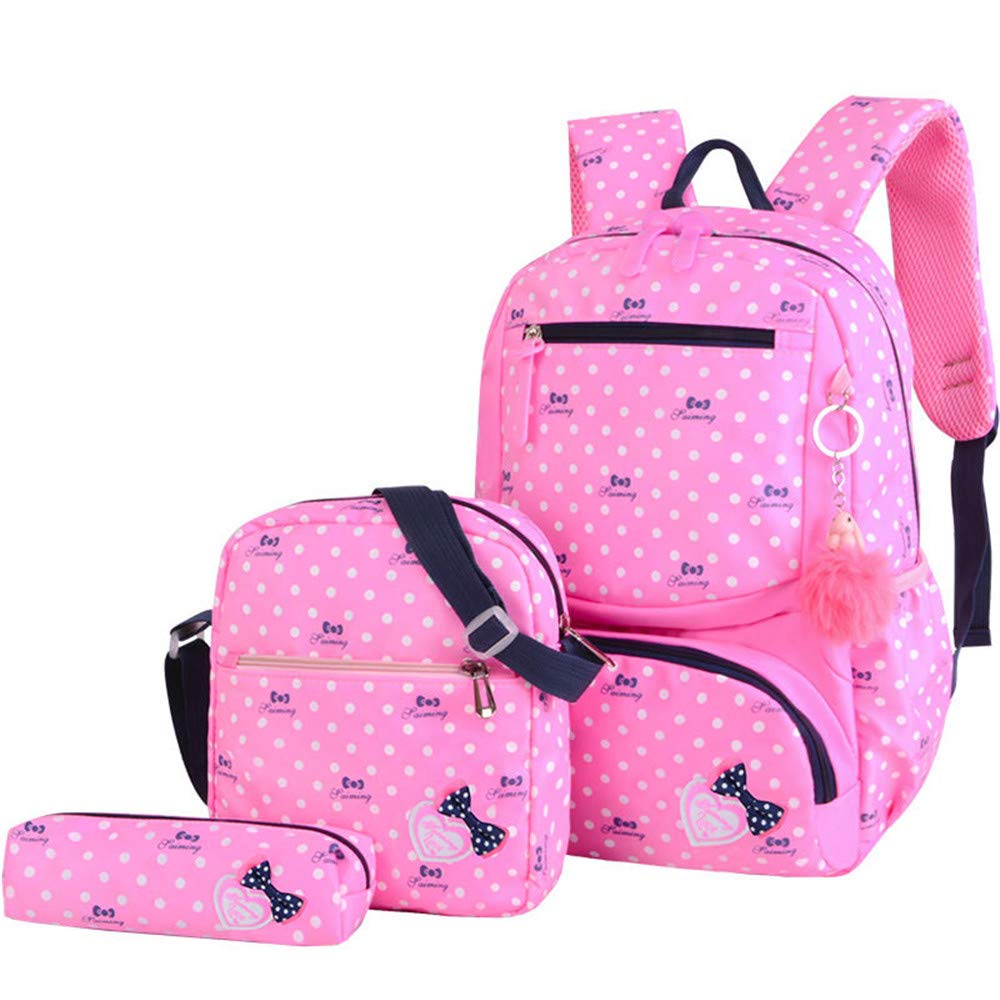 VIDOSCLA 3Pcs Crown Prints Backpack Sets Bowknot Primary Schoolbag Travel Daypack Shoulder Bag Pencil Case