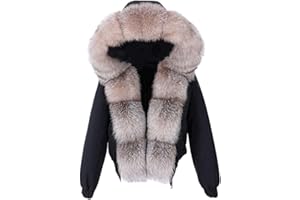 Women Winter Real Fox Fur Coat Female Short Natural Raccoon Big Fur Collar Parka Bomber Jacket Slim