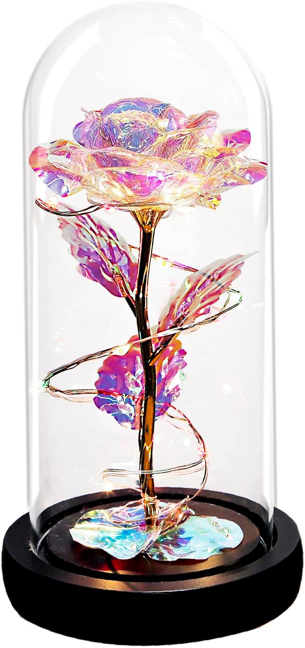 Dried & Preserved Flora - YCJIAAUT Glass Rose Galaxy Rose Enchanted Rose Light Up Rose Glass Rose Flower Gift Glass Roses Mom Forever Rose Rose in Glass Dome Glass Flower Infinity Rose for Women
