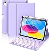 Hamile for iPad 11th 10th Generation Case with Keyboard - 7 Colors Backlit Wireless Detachable Folio Keyboard Cover with Pencil Holder for iPad 11-inch A16 2025 10th Gen 10.9 Inch 2022 (Purple)