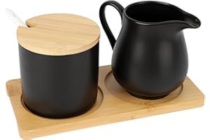 Ceramic Sugar and Creamer Set, 9oz Cream Pitcher and 8.45oz Sugar Bowl with Lid, Coffee Serving Set Coffee Bar Accessories fo