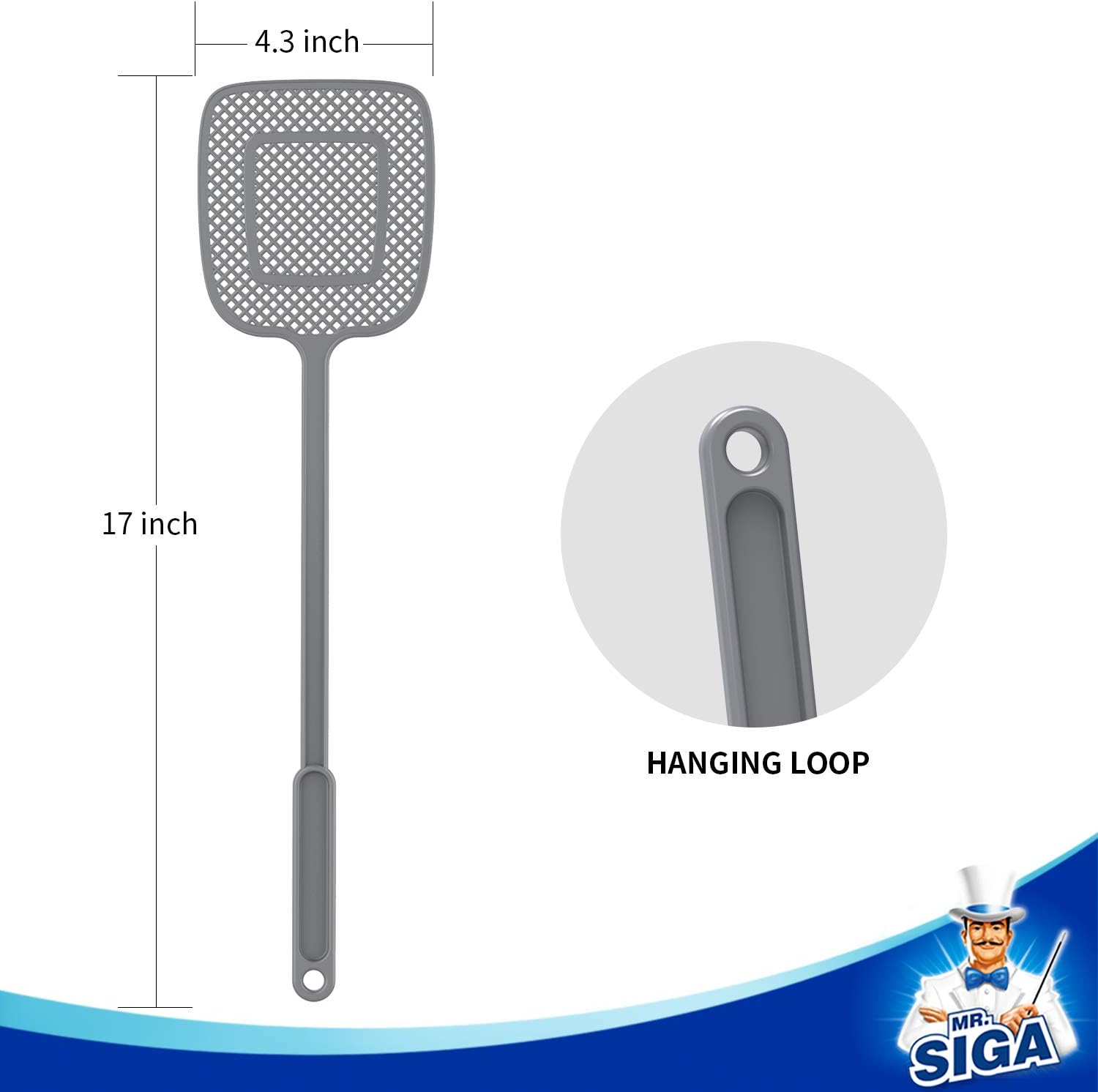 MR.SIGA Heavy Duty Long Handle Fly Swatter, Gray, 6 Pack: Home & Kitchen