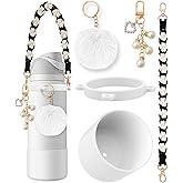 Silicone Boot Set Accessories for Owala Water Bottle 32 oz, Including Handle Strap Protective Sleeve Plush Ball Keychains for FreeSip, Twist, and Flip Stainless Steel Water Bottles(White)
