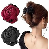 2 Pcs Rose Hair Claw Clip for Women Nonslip Retro Satin Jaw Clip Girls Thick Thin Hair Styling Hair Accessories