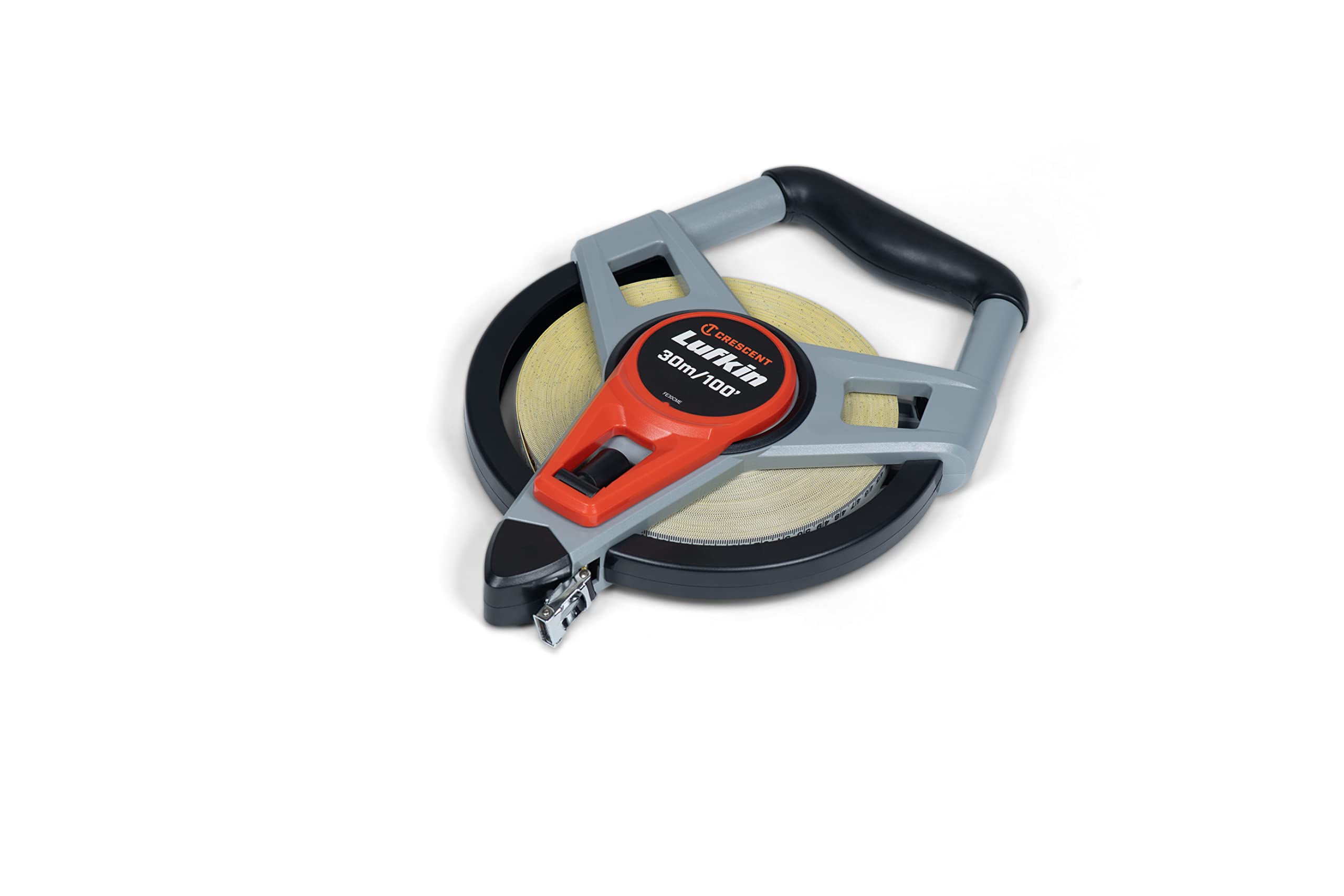 Lufkin FE30CME Fiberglass Tape Measure, 30m x 19mm / 100' x 3/4" with Metric and Imperial Markings, and 3-to-1 Return Gear Ratio