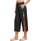 Deyeek Women's Tear Away Breakaway Capri Pants Post Surgery Recovery Hip Knee Ankle Replacement Adaptive Magic Tape Wide Leg