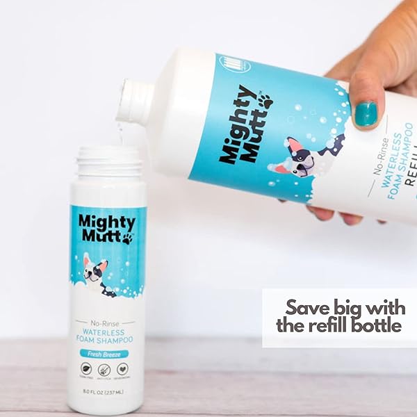 MIGHTY MUTT HYPOALLERGENIC WATERLESS SHAMPOO FOR DOGS | DRY SHAMPOO FOR DOGS | WATERLESS FOAM NO RINSE | ANTI-ITCH, SOOTHING AND DEODORIZING | FRESH BREEZE | 8 FL OZ