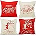 HOSL PSD12 Merry Christmas Cotton Linen Square Decorative Throw Pillow Case Cushion Cover (Set of 4)