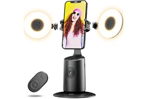 FIERRE SHANN Auto Face Tracking Tripod, 360° Rotation Auto Tracking Phone Holder with 2 Cold Shoes, No App, Rechargeable Phone Camera Mount with Remote and Gesture Control for Video Recording