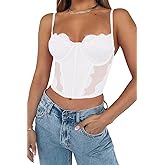 Dealmore Womens Corset Top Going Out Lace Spaghetti Strap Crop Y2K Mesh Date Night Party Bustier Cami 2026