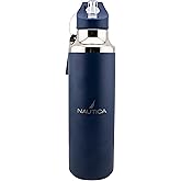 Nautica Insulated 21oz Sleek Stainless Steel Water Bottle with Flip Lid Straw, Leakproof, BPA-Free, Wide Mouth, Keeps Drinks Hot or Cold, Sports Bottle Ideal for Gym, Hiking and Travel (NAVY)