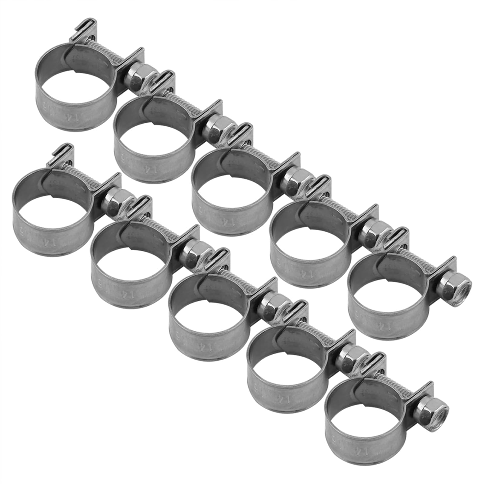 Jubilee Clips Stainless Steel Hose Clamps Set, 13-20mm, 10 Pieces, 304 Grade, Mini Fuel Pipe Clips with Smooth Surfaces for Easy Installation