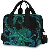 Insulated Lunch Bag for Women Men Watercolor Green Sea Octopus Lunch Box Reusable Lunch Cooler Bag Large Lunch Tote Bag for Work Picnic Travel School