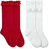 Jefferies Socks Girl Ruffle Lace Pom Pom Bow Knee High Socks 2 Pair Pack
