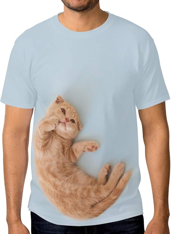 Amazon Chovy Tシャツ メンズ 半袖 おしゃれ ネコ 猫 猫柄 青 ブルー かわいい 可愛い プリントtシャツ 夏服 新品 カジュアル 軽い 柔らかい 快適 Tシャツ カットソー 通販