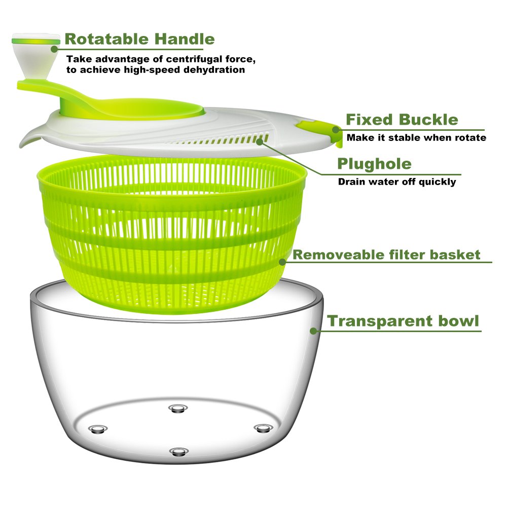 Kasonic Salad Spinner with Vegetable Scissors Large Capacity; BPA