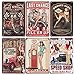 6-Piece Tin Signs - Vintage Style Metal Signs As Wall Decor, Decorative Retro Coffee Bar Sign, Pin-up Girls, Sexy Ladies and Wheels, 11.8 x 8 Inches