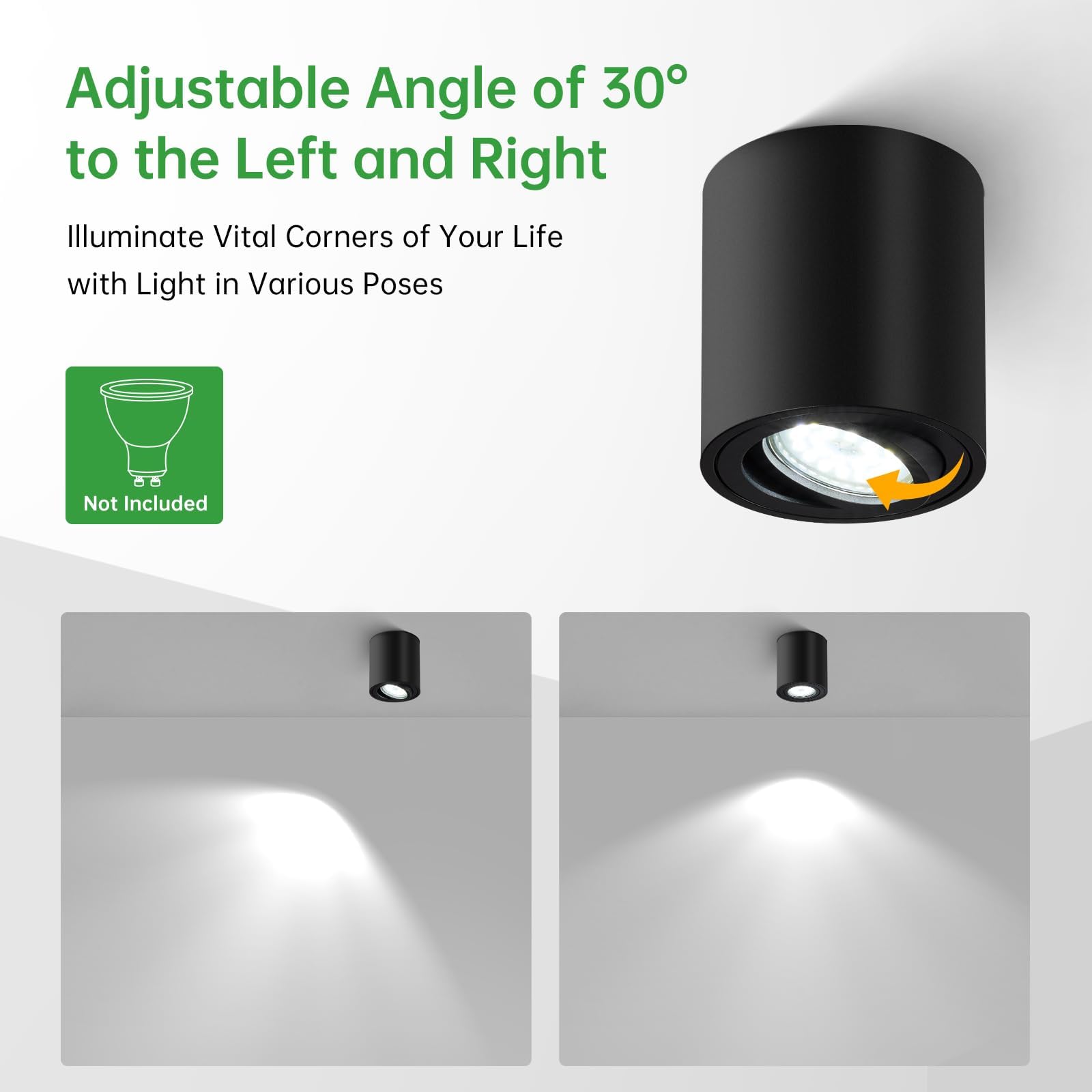 HOMEOW Aufbauspot Schwarz Deckenspot Aufputz 30° Schwenkbar Spots Led Aufbaustrahler für Gu10 ＆ LED Module，Aufbauleuchte Ohne GU10 - Lampe Deckenstrahler aus Aluminium Deckenleuchte für Bad, 4 Stück 4