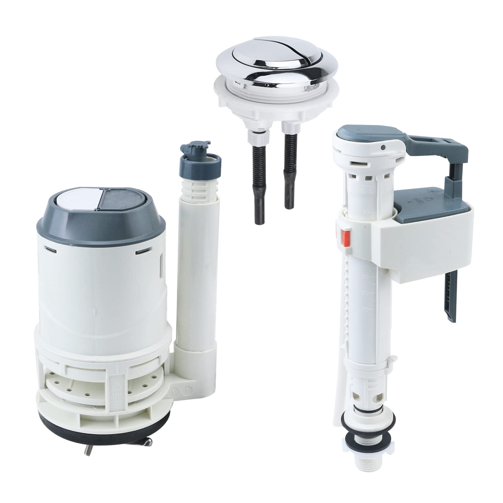 Photo 1 of T Tulead Toilet Tank Parts Replacement Toilet Dual Flush Valve 7" Height, Fill Valve,Push Button, Fill Valve Thread Dia: G1/2, Flush Valve Dia: 3"